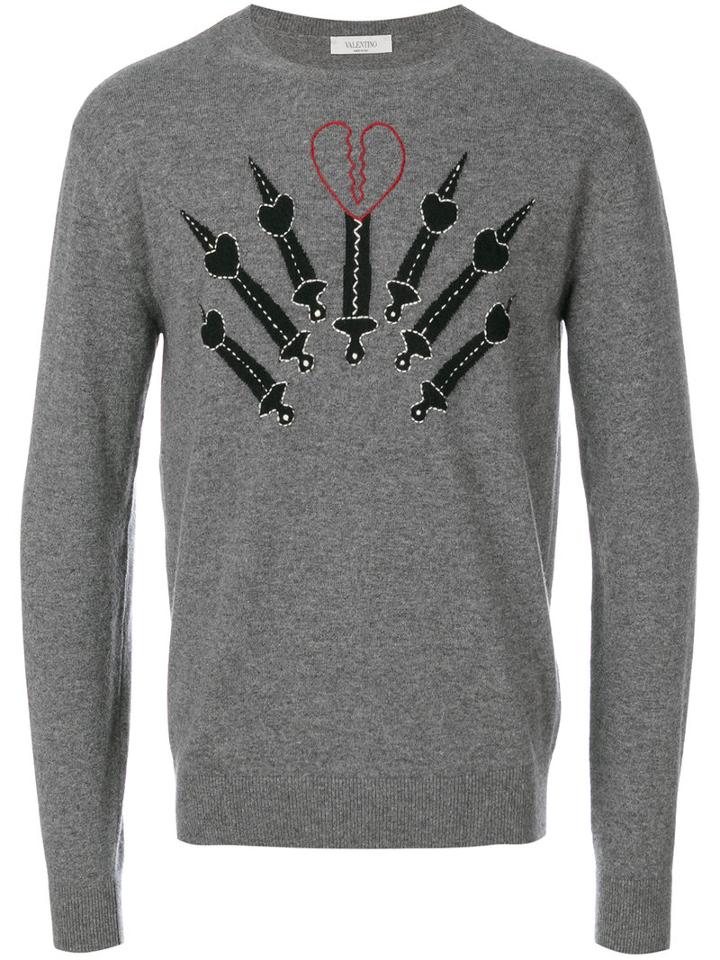 Valentino - Pierced Heart Appliqué Sweatshirt - Men - Cashmere/virgin Wool - S, Grey, Cashmere/virgin Wool