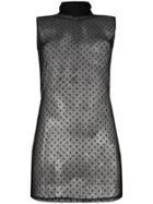 Styland Embroidered Mesh Tank Top - Black