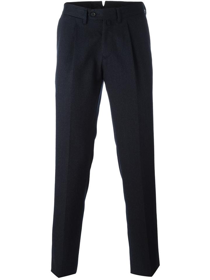 Borrelli Classic Tapered Trousers, Men's, Size: 54, Blue, Cotton/polyester/virgin Wool