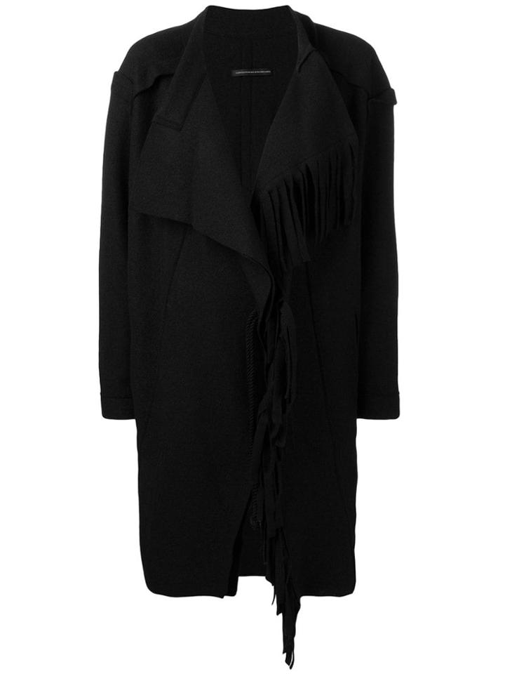 Y's Wrap Front Fringed Coat - Black