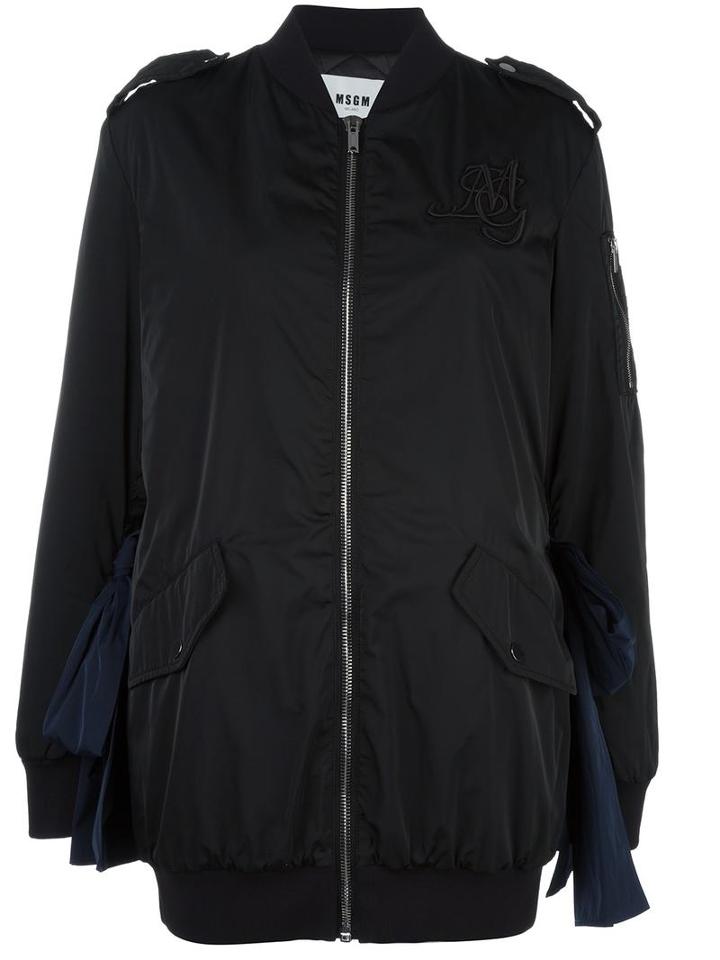 Msgm Logo Embroidered Bomber Jacket, Women's, Size: 44, Black, Polyester/viscose