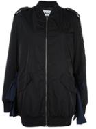 Msgm Logo Embroidered Bomber Jacket, Women's, Size: 44, Black, Polyester/viscose