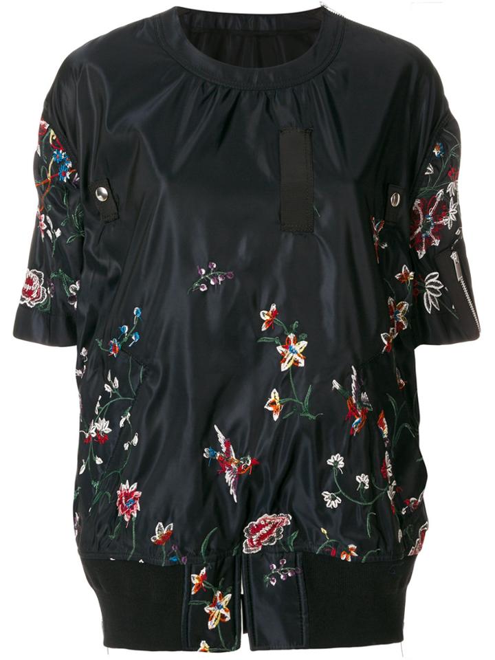 Sacai Embroidered Floral Shell Sweatshirt - Blue