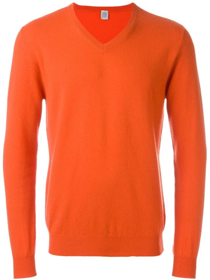 Eleventy V-neck Sweater, Men's, Size: Large, Yellow/orange, Cashmere