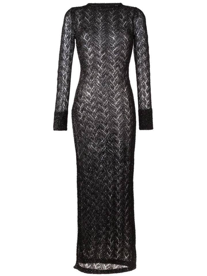 Sibling Sheer Knitted Long Dress, Women's, Size: Medium, Black, Acrylic/nylon