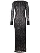 Sibling Sheer Knitted Long Dress, Women's, Size: Medium, Black, Acrylic/nylon