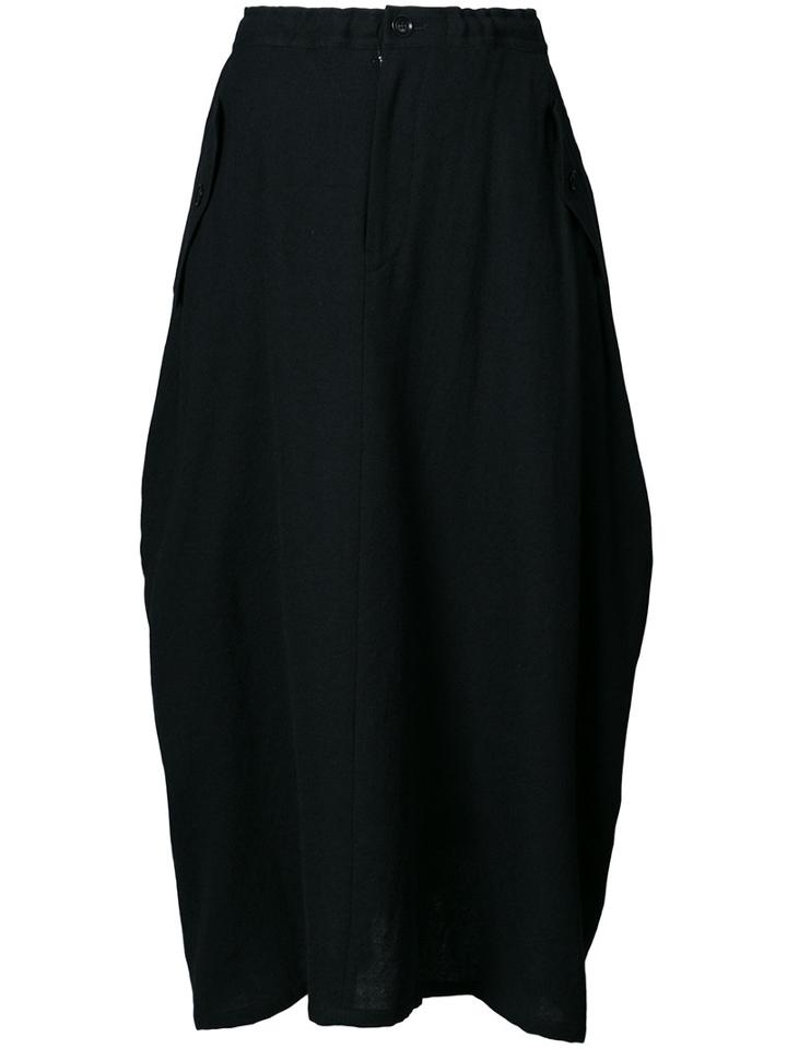 Y's - Flared Midi Skirt - Women - Wool - 1, Black, Wool