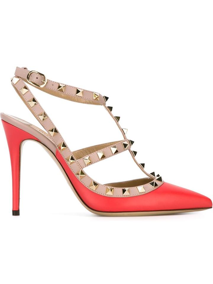 Valentino Garavani Rockstud Pumps, Women's, Size: 38.5, Red, Calf Leather/leather