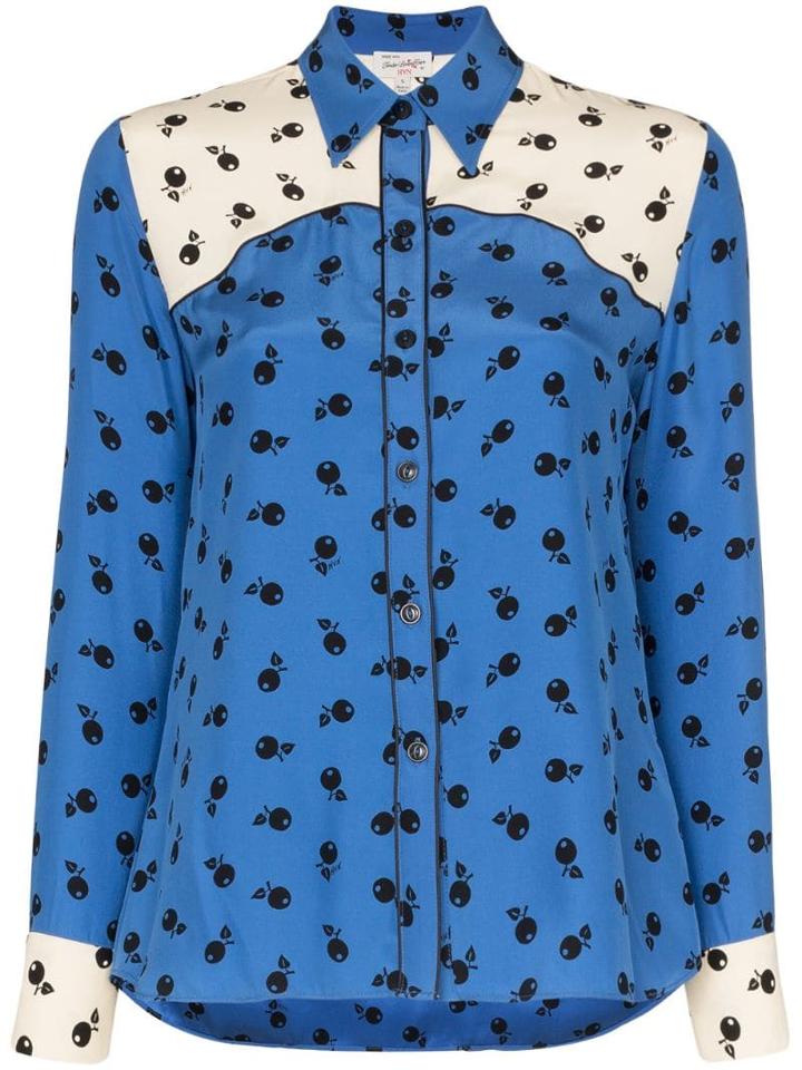 Hvn Kate Fruit-print Silk Shirt - Blue