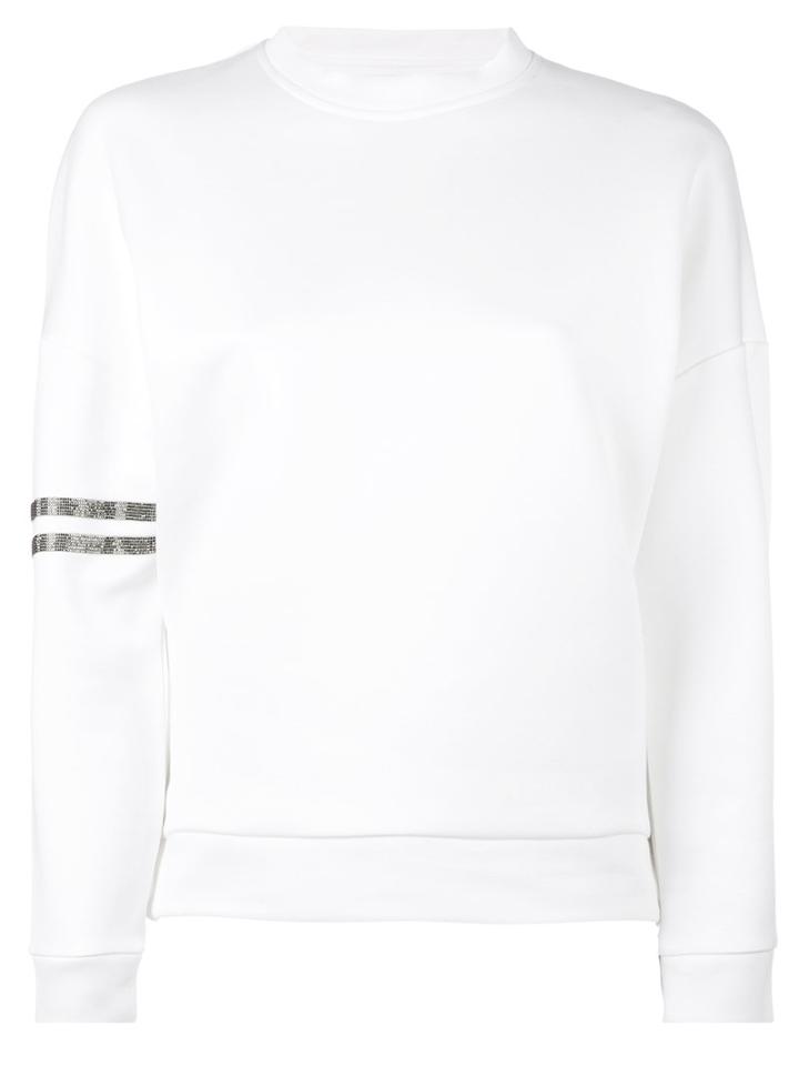 Eleventy - Embellished Stripe Sweatshirt - Women - Cotton/polyamide - M, White, Cotton/polyamide