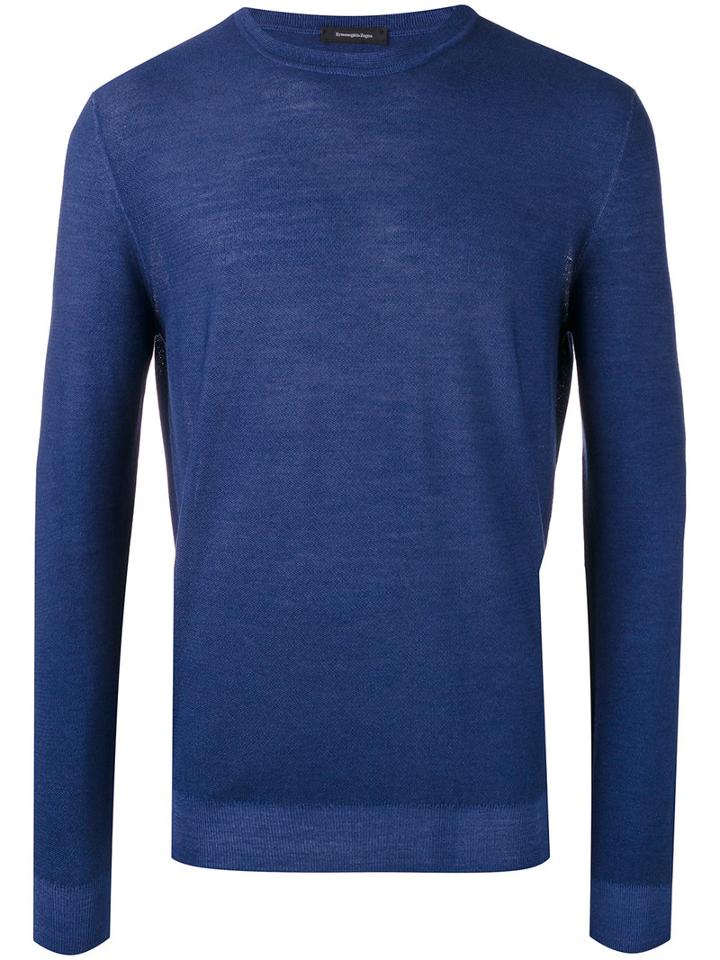 Ermenegildo Zegna Crew Neck Sweater, Men's, Size: 46, Blue, Wool/silk