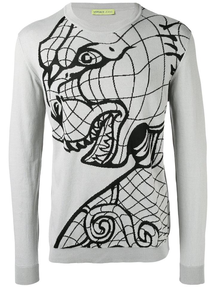 Versace Jeans Tiger Print Sweatshirt, Men's, Size: Large, Grey, Cotton/viscose