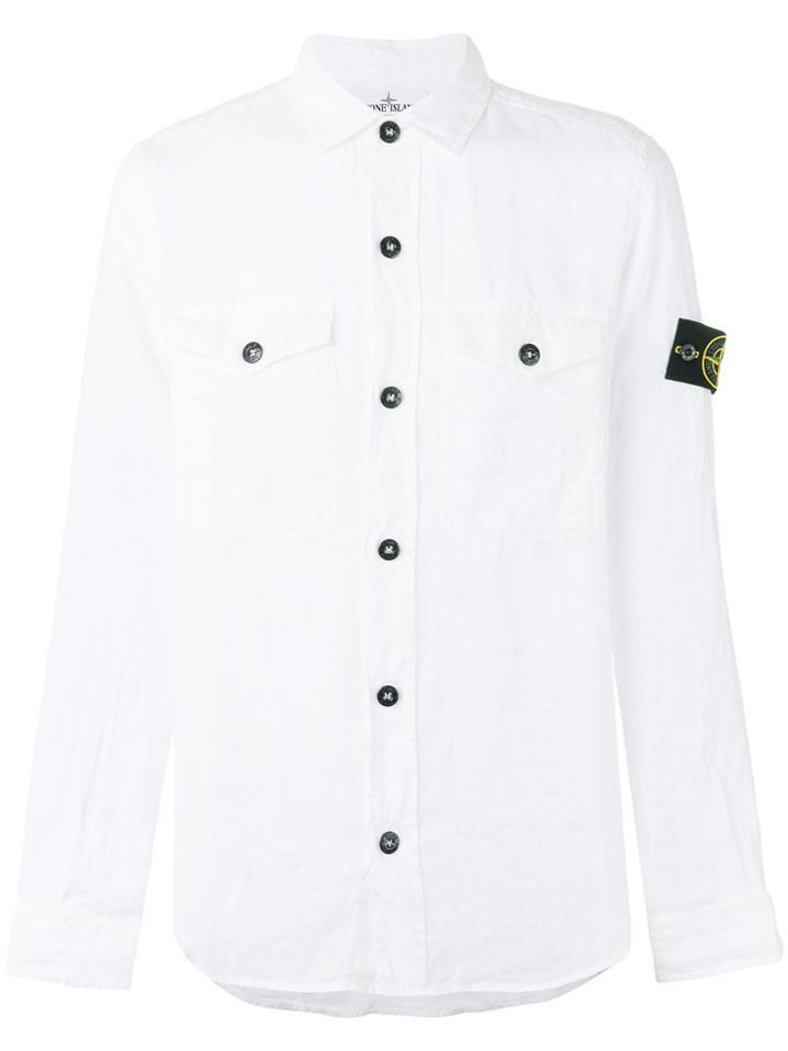 Stone Island Arm Patch Shirt, Men's, Size: Large, White, Linen/flax
