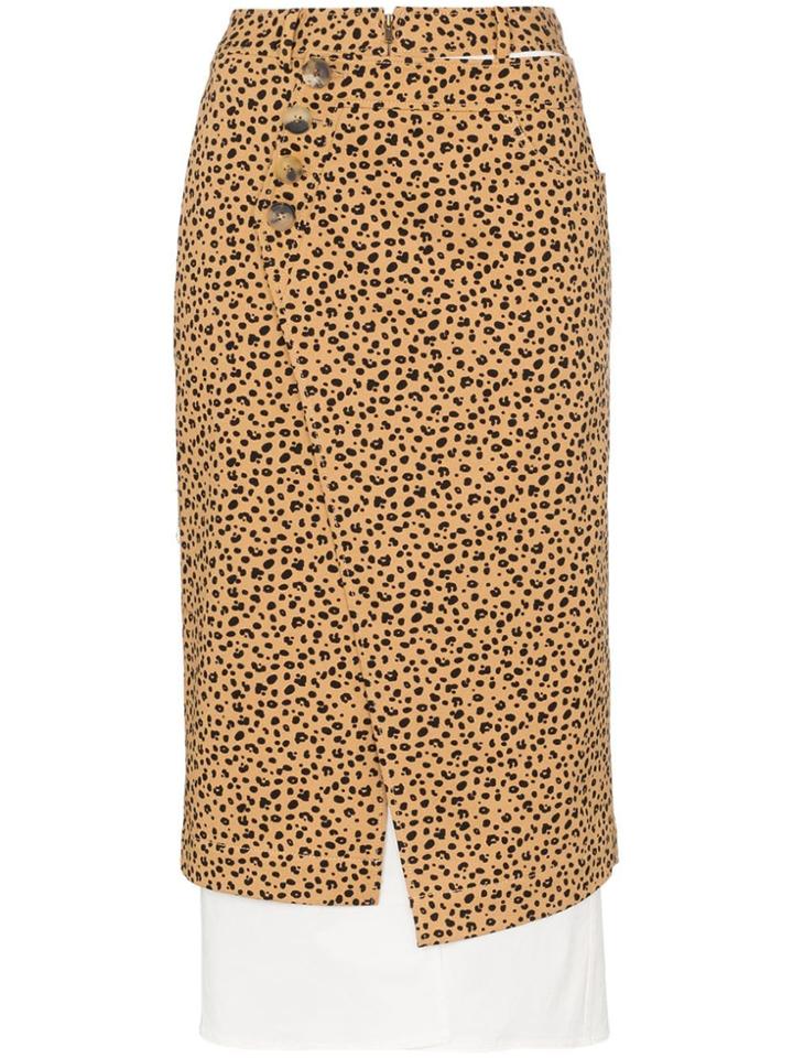 Rejina Pyo Leopard Print High-waisted Double Layer Cotton Skirt -