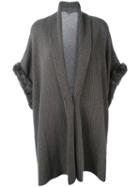 N.peal Ribbed Trim Cardi-coat, Women's, Size: Medium, Brown, Cashmere/rabbit Fur