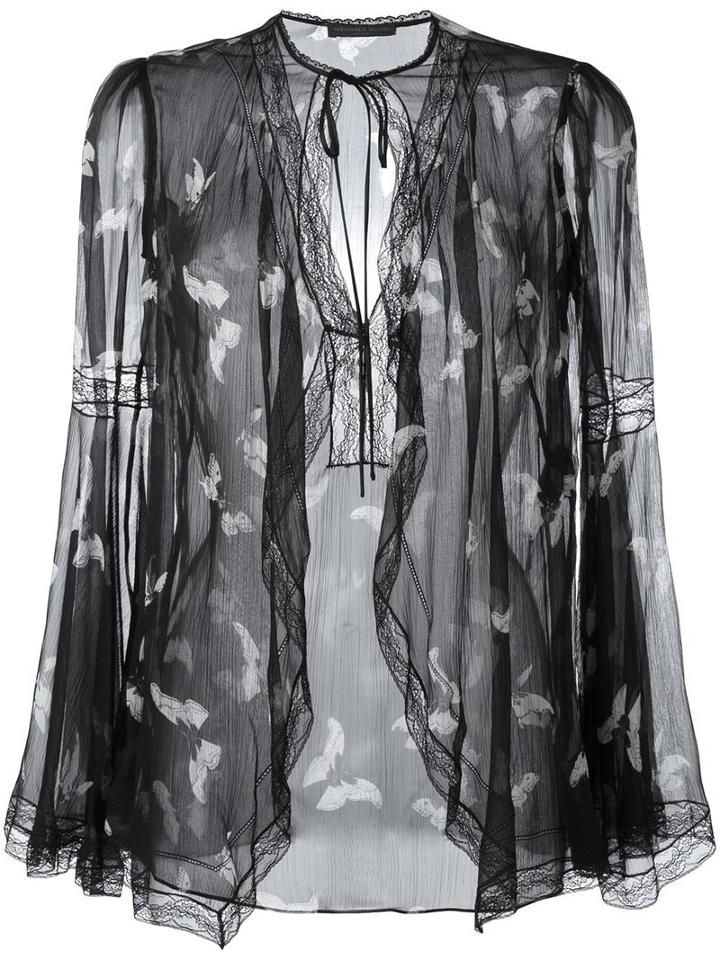 Alexander Mcqueen Moth Print Blouse, Women's, Size: 40, Black, Silk/cotton/polyamide