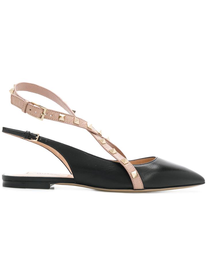 Valentino Rockstud Sling-back Flats - Black