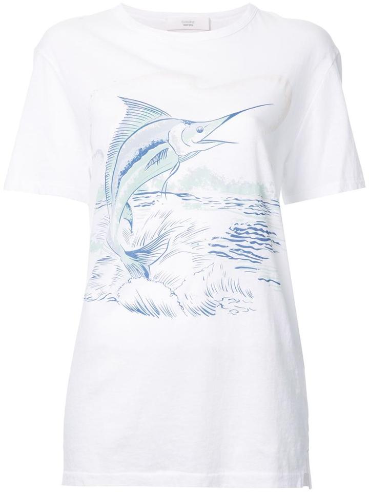 Bassike 'marlin' Print T-shirt, Women's, Size: 8, White, Organic Cotton
