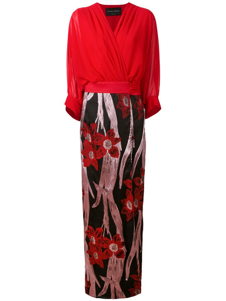 Christian Pellizzari - Floral Jacquard Wrap Dress - Women - Silk/polyamide/acetate/metallized Polyamide - 40, Women's, Red, Silk/polyamide/acetate/metallized Polyamide