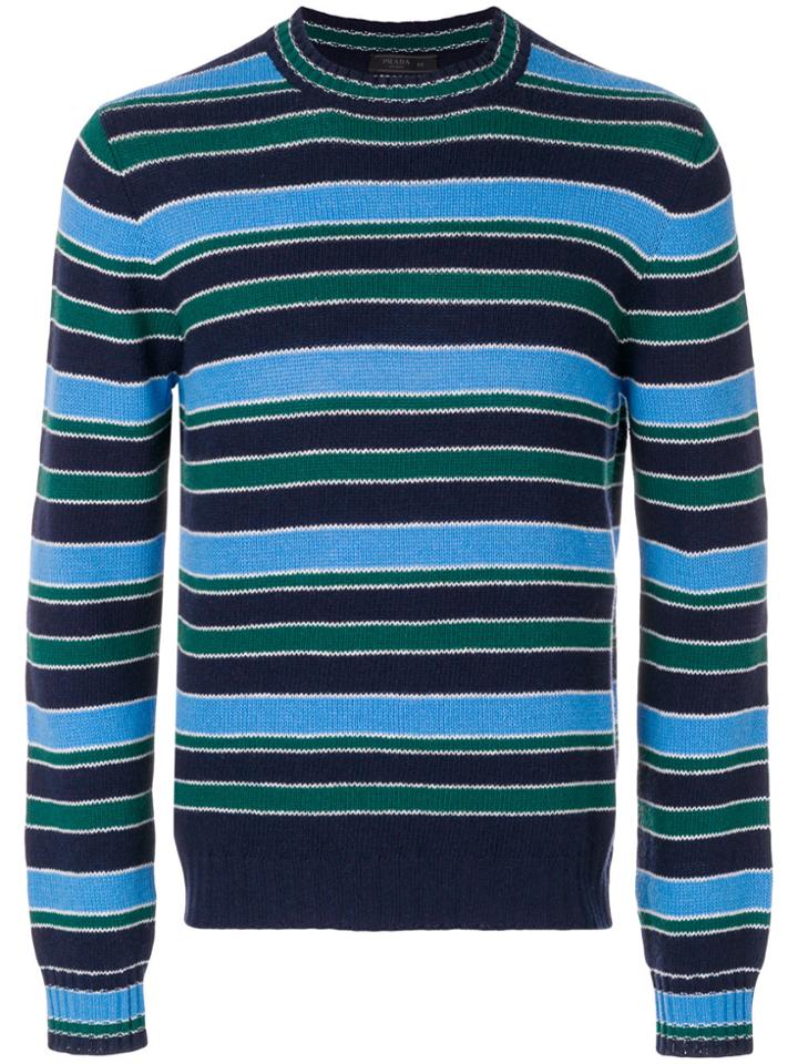 Prada Crew Neck Striped Jumper - Blue