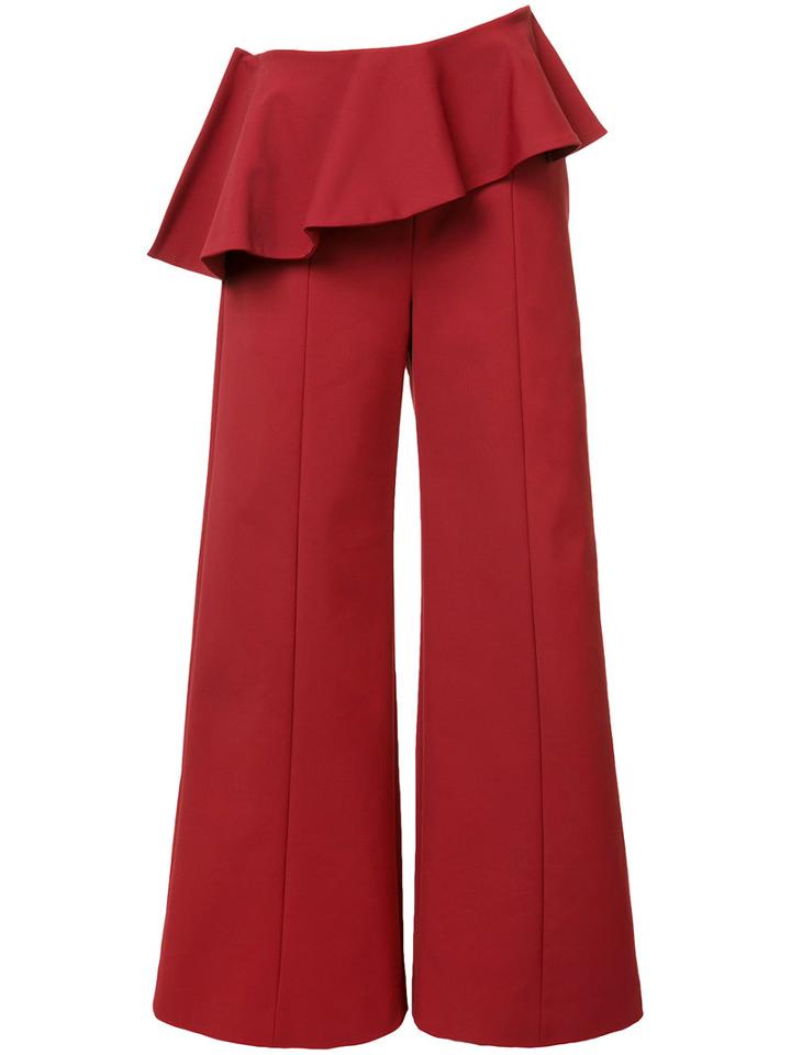 Rosie Assoulin - Pleated Trim Palazzo Pants - Women - Cotton/polyamide/spandex/elastane - 4, Red, Cotton/polyamide/spandex/elastane