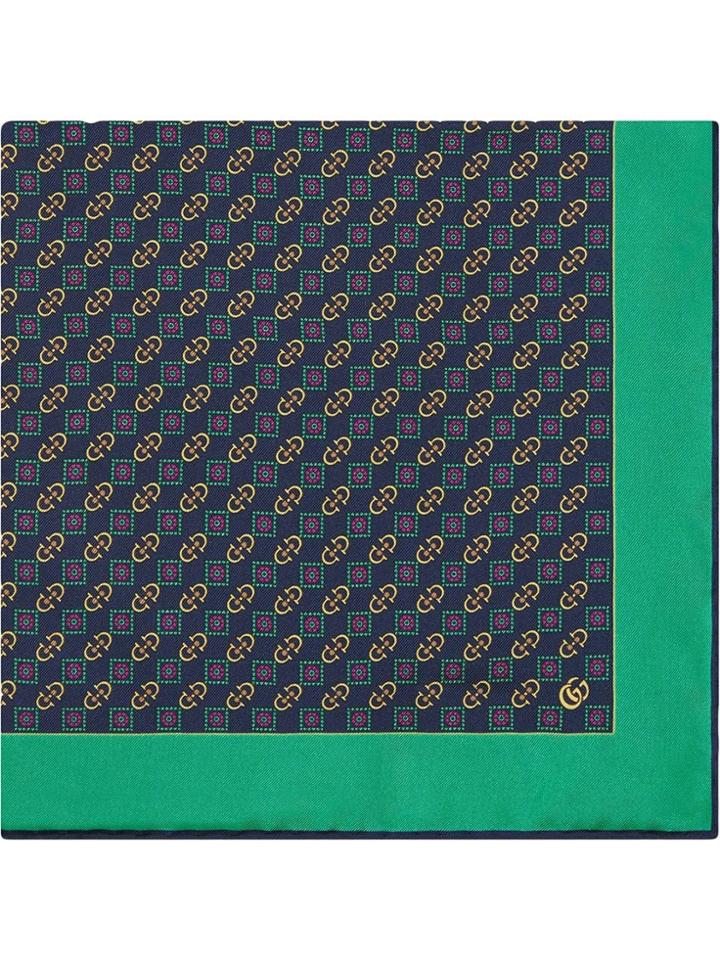 Gucci Pocket Square With Horsebit Rhombus Print - Blue