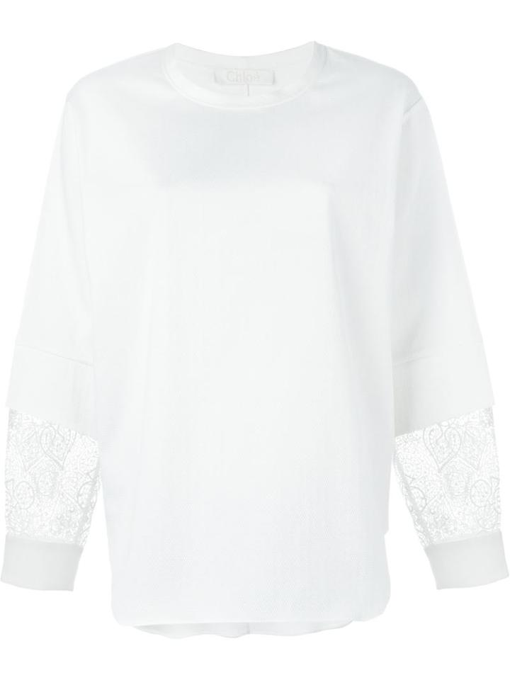 Chloé Lace Sleeve Top, Women's, Size: 42, White, Cotton/spandex/elastane