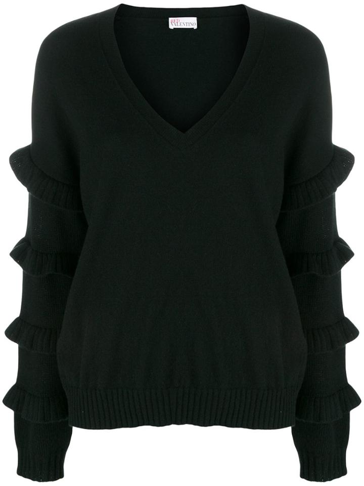Red Valentino Ruffle Trim Sweater - Black