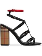 Burberry Vintage Check And Patent Leather Sandals - Black