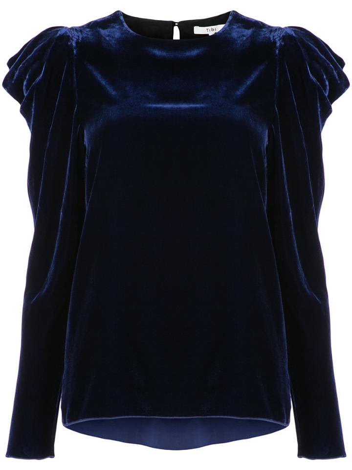 Tibi Velvet Drape Sleeve Top - Blue