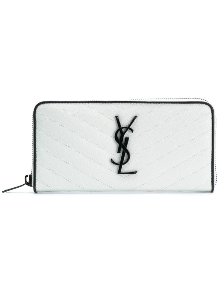 Saint Laurent Monogram Zip-around Purse - White