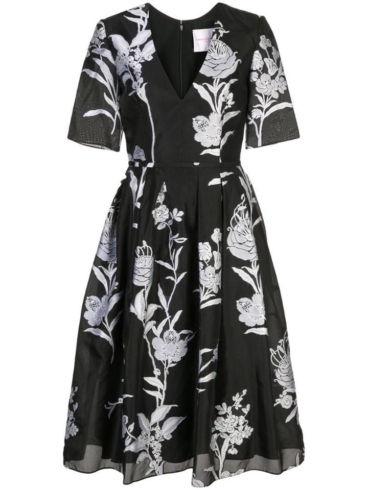 Carolina Herrera Floral Brocade Midi Dress - Black