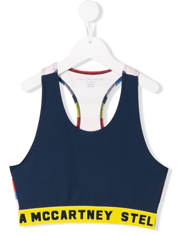 Stella Mccartney Kids Teen Logo Stripe Crop Top - Blue