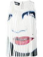 Jeremy Scott Face Print Pleated Tank, Women's, Size: 40, White, Polyester/other Fibers