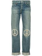 Tu Es Mon Trésor Pearl Peace Symbol Jeans Short Length - Blue