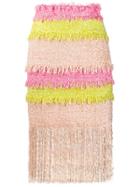 Msgm Colour Block Fringed Tweed Skirt - Pink