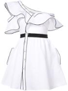 Self-portrait - Frill Flared Dress - Women - Silk/cotton/polyester - 12, White, Silk/cotton/polyester