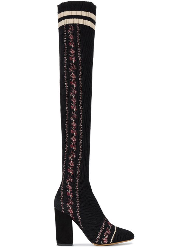 Tabitha Simmons Embroidered Mesh Irina 100 Thigh High Boots - Black