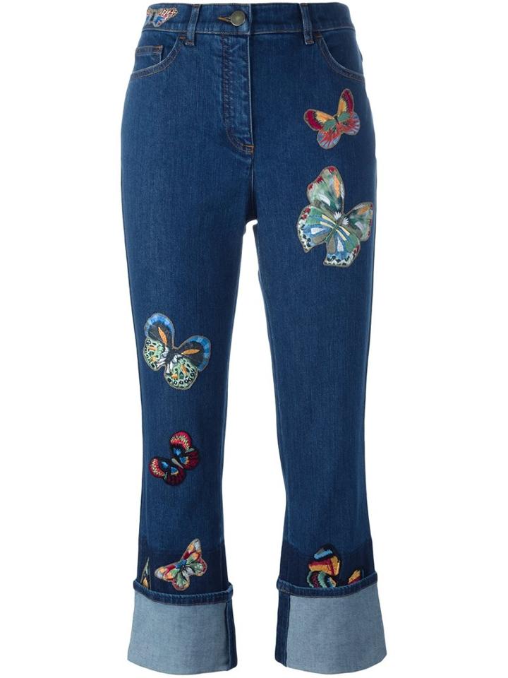 Valentino 'jamaica Butterflies' Embroidered Jeans, Women's, Size: 25, Blue, Polyester/spandex/elastane/cotton