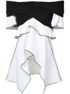 Proenza Schouler Pleated Bardot Asymmetrical Top, Women's, Size: 6, Black, Silk/polyester/spandex/elastane