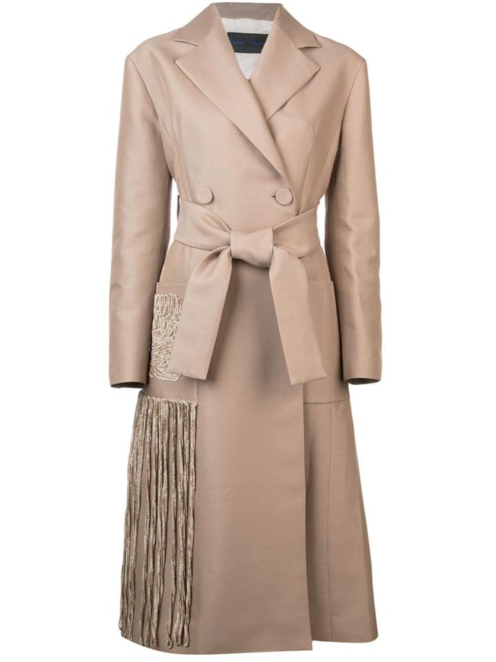 Proenza Schouler Chenille Embroidered Long Belted Coat - Brown
