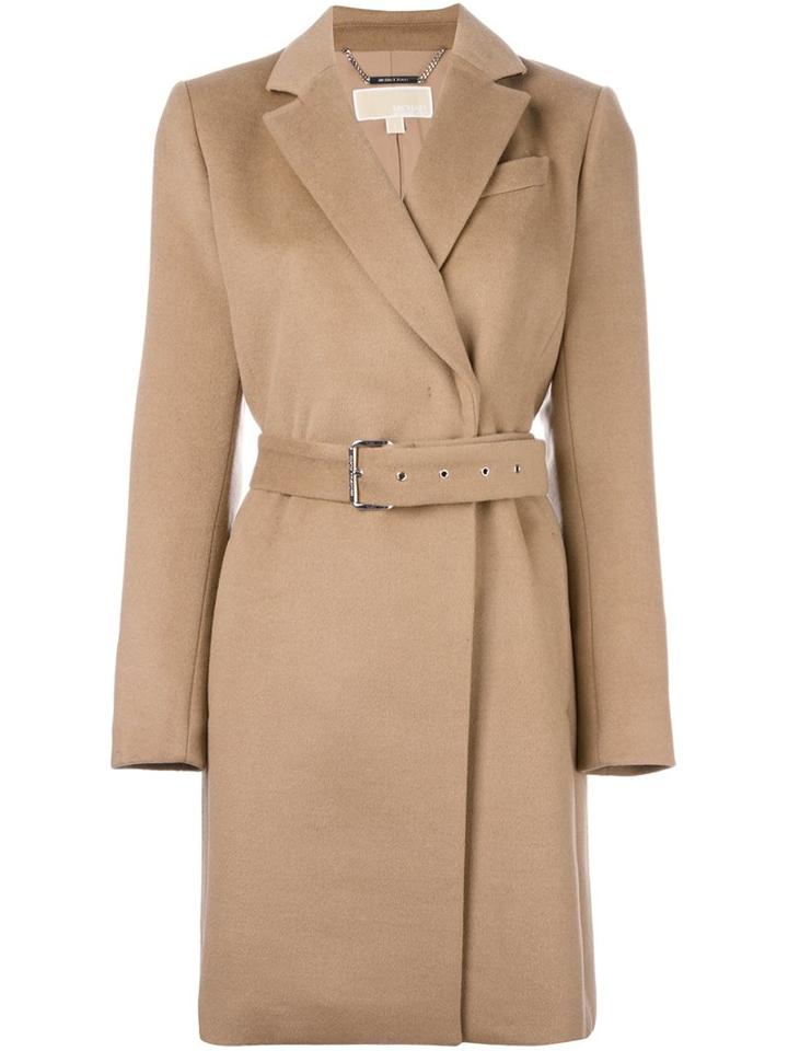 Michael Michael Kors Belted Short Coat, Women's, Size: 0, Brown, Acrylic/polyester/wool