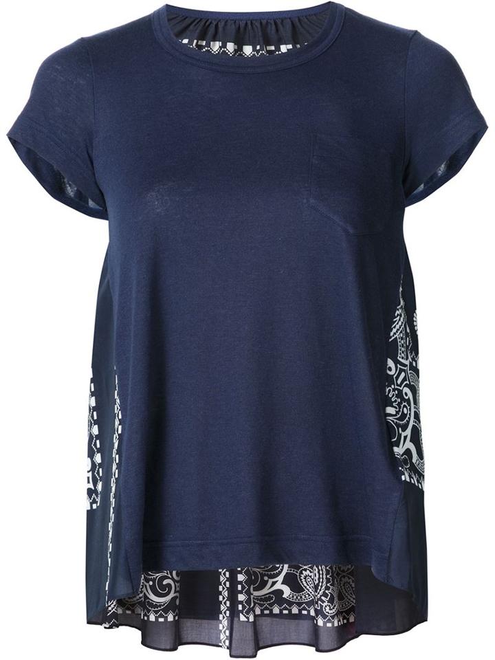 Sacai Bandana Print Panel T-shirt, Women's, Size: 3, Blue, Linen/flax/polyester