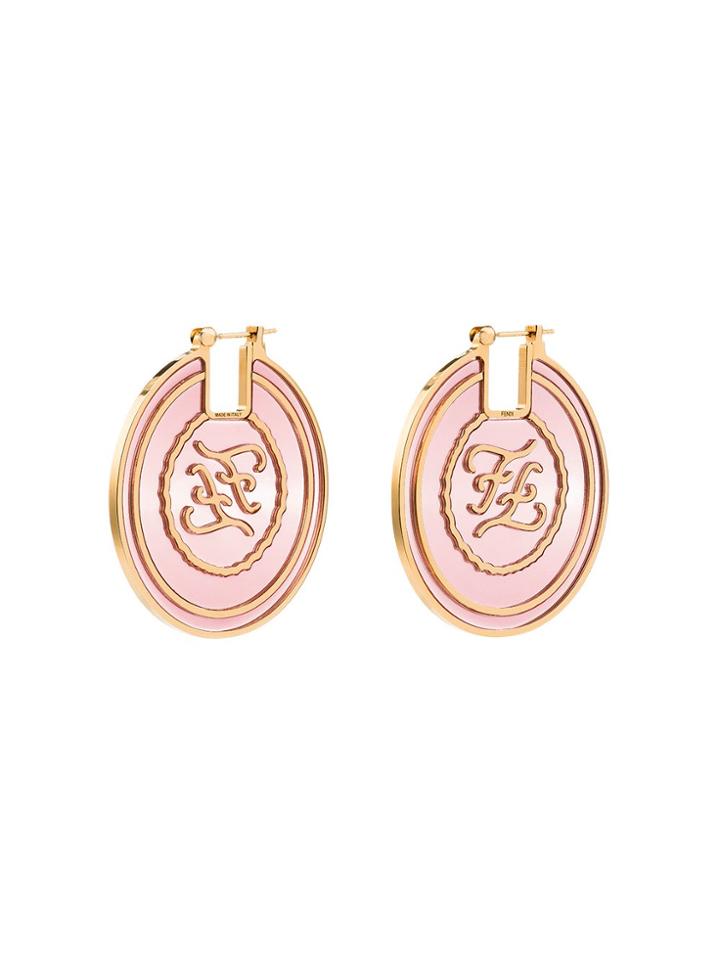 Fendi Ff Gold-tone Hoop Earrings - Pink