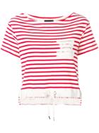 Ermanno Ermanno Floral Lace Hem Striped Top - Red