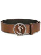 Saint Laurent Monogram Serpent Buckle Belt, Men's, Size: 90, Brown, Calf Leather/brass
