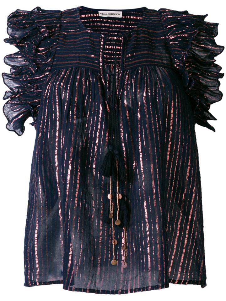 Ulla Johnson Metallic Stripe Blouse With Frill Trim - Blue