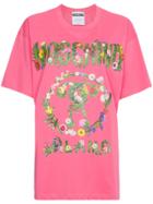 Moschino Oversized Floral Logo Print Cotton T Shirt - Pink & Purple