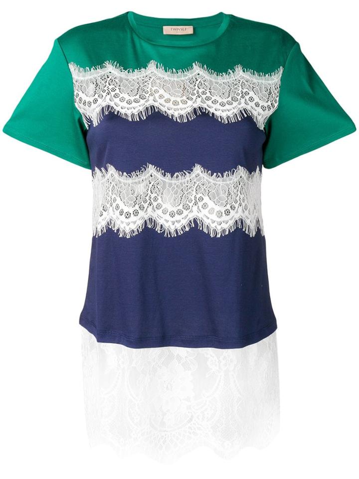 Twin-set Lace Panelled T-shirt - Blue