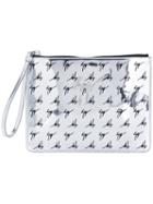 Giuseppe Zanotti Design Logo Print Zipped Clutch, Women's, Grey, Polyester/polyurethane